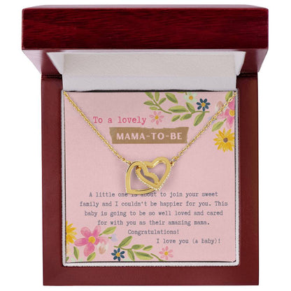 Mama To Be Interlocking Hearts Necklace Pink Floral Baby Shower