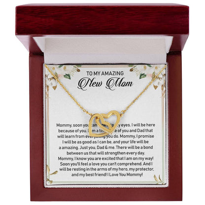 To My Amazing New Mom Interlocking Hearts Necklace Message Card
