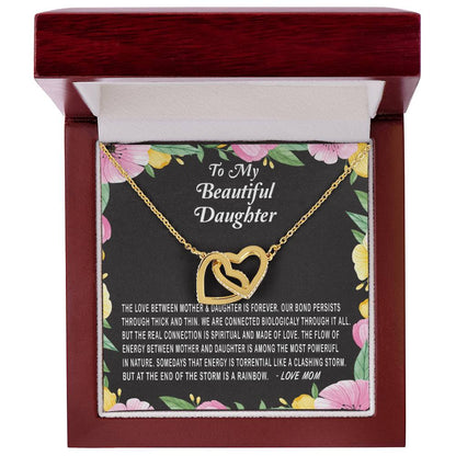 To My Beautiful Daughter Love Between Mother & Daughter Is Forever Necklace Gift Interlocking Hearts Necklace