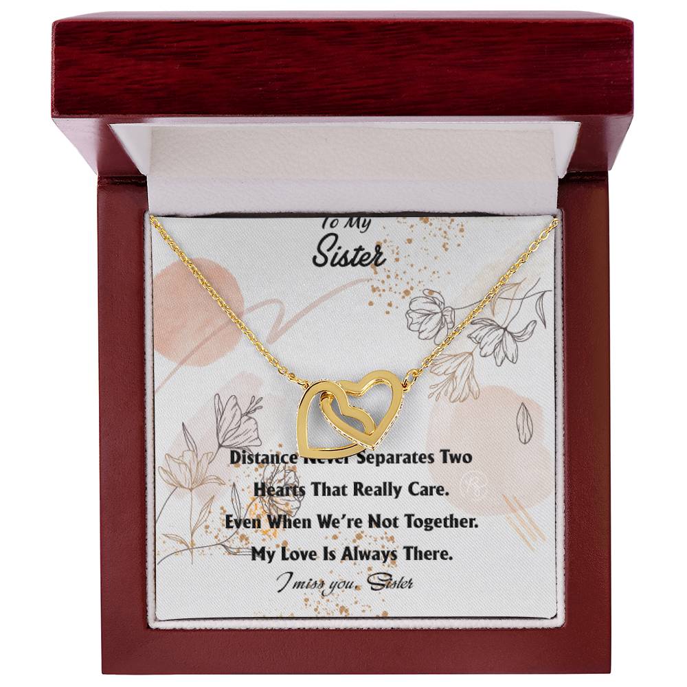 Distance Never Separates - Perfect Us Gift Interlocking Hearts Necklace