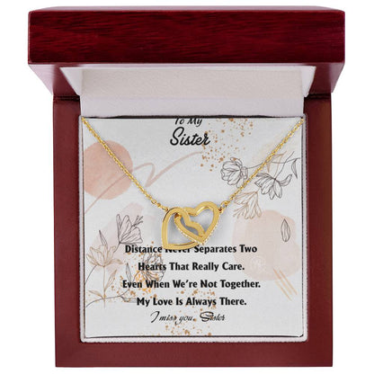 Distance Never Separates - Perfect Us Gift Interlocking Hearts Necklace