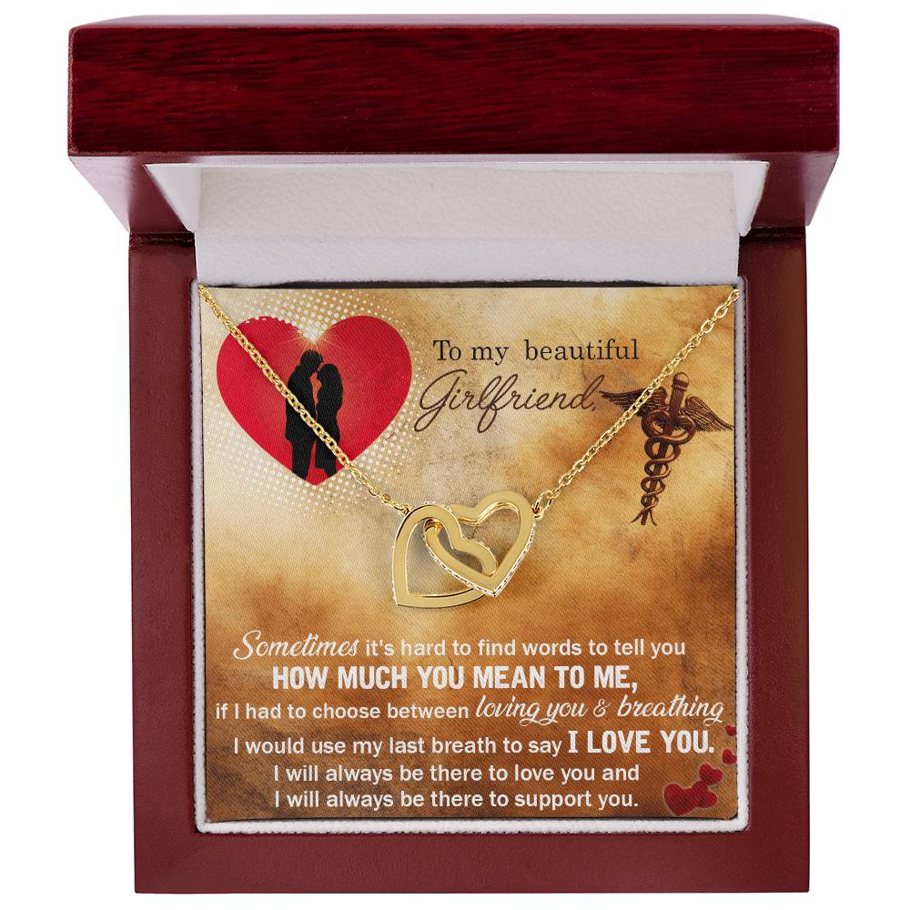 To My Beautiful Girlfriend - I Would Use My Last Breath To Say I Love You - Interlocking Heart Necklace Interlocking Hearts Necklace