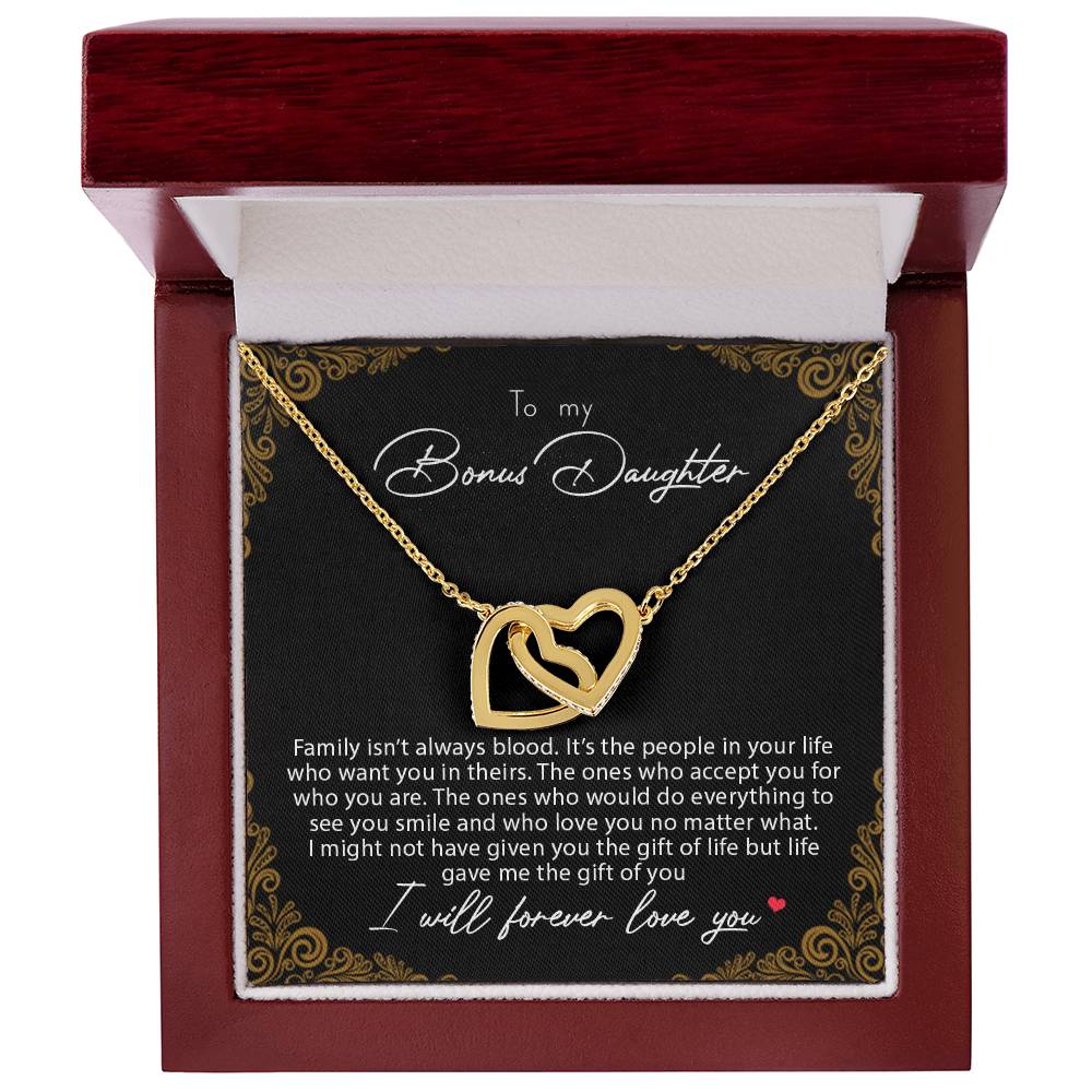To My Bonus Daughter Family Isn'T Always Blood Interlocking Hearts Necklace