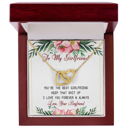 To My Girlfriend Interlocking Hearts Necklace Message Card