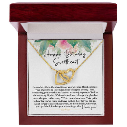 Happy Birthday Sweetheart - Interlocking Hearts - Pink Gold Interlocking Hearts Necklace