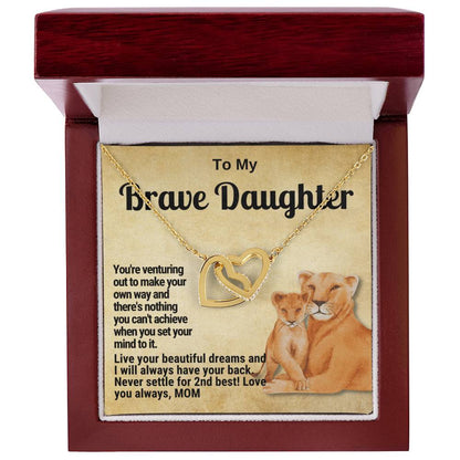 To My Brave Daughter Linked Hearts Gift From Mom Interlocking Hearts Necklace