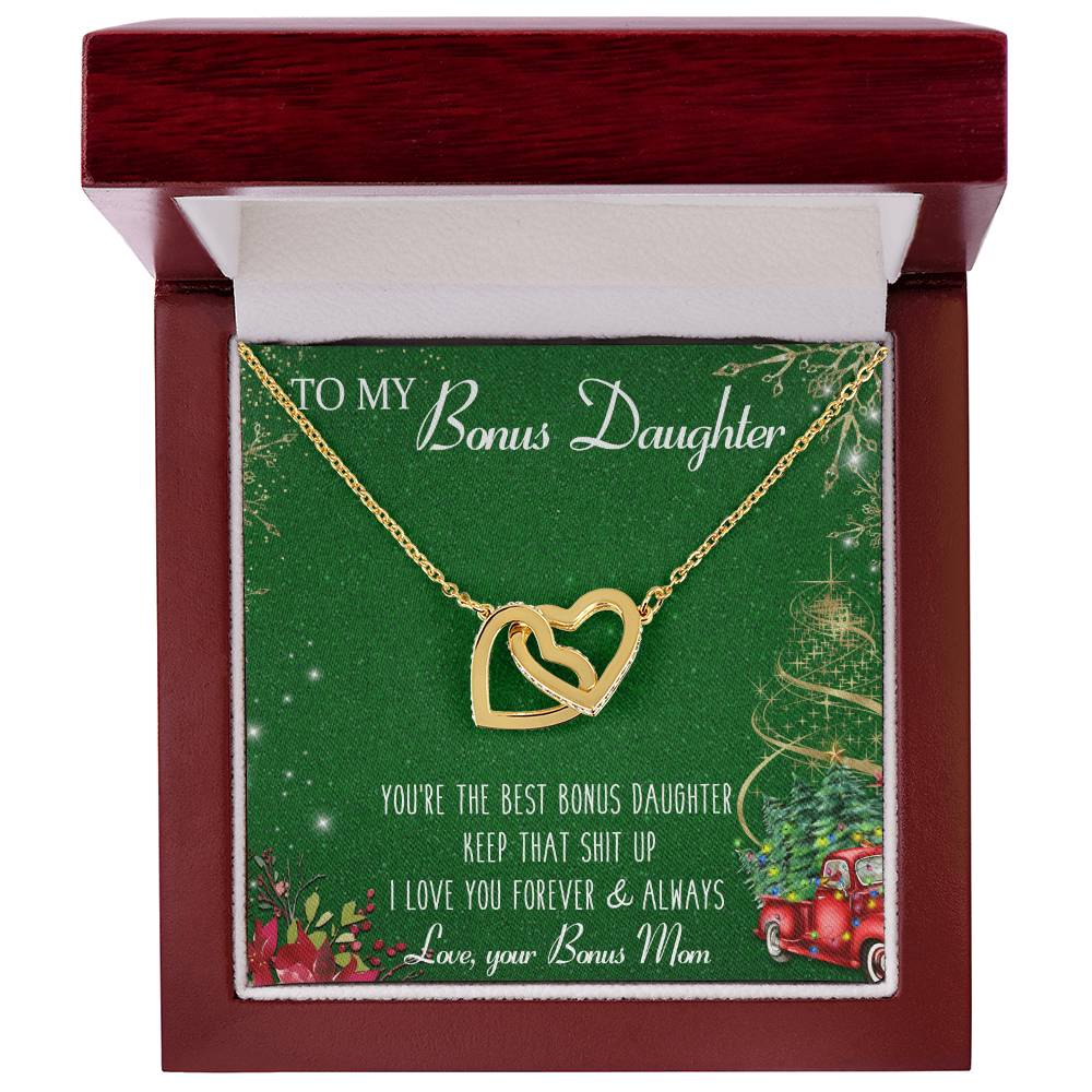 To My Bonus Daughter Interlocking Hearts Necklace Message Card