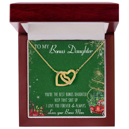 To My Bonus Daughter Interlocking Hearts Necklace Message Card
