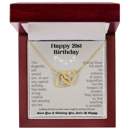 21St Birthday Dragonfly Necklace Gift Happy 21St Birthday Gifts For Her Best Friend Daughter Sister Niece Auntie Necklace Happy 21 Birthday Birthday Necklace Interlocking Hearts Necklace