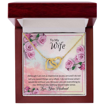 Two Hearts Beat As One Message Card Necklace Interlocking Hearts Necklace