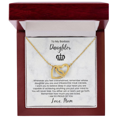 To My Badass Daughter Straighten Crown Interlocked Hearts Necklace Interlocking Hearts Necklace