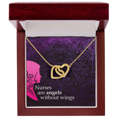 Nurses Are Angels Without Wings - Interlocking Heart Necklace Interlocking Hearts Necklace