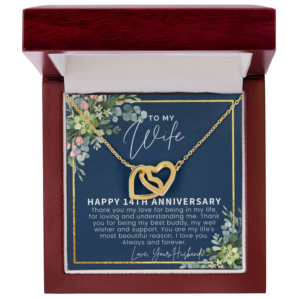 14 Year Wedding Anniversary Gift For Wife 14Th Anniversary Gift For Her 14 Year Anniversary Gift Ideas 14Th Anniversary Gifts Interlocking Hearts Necklace