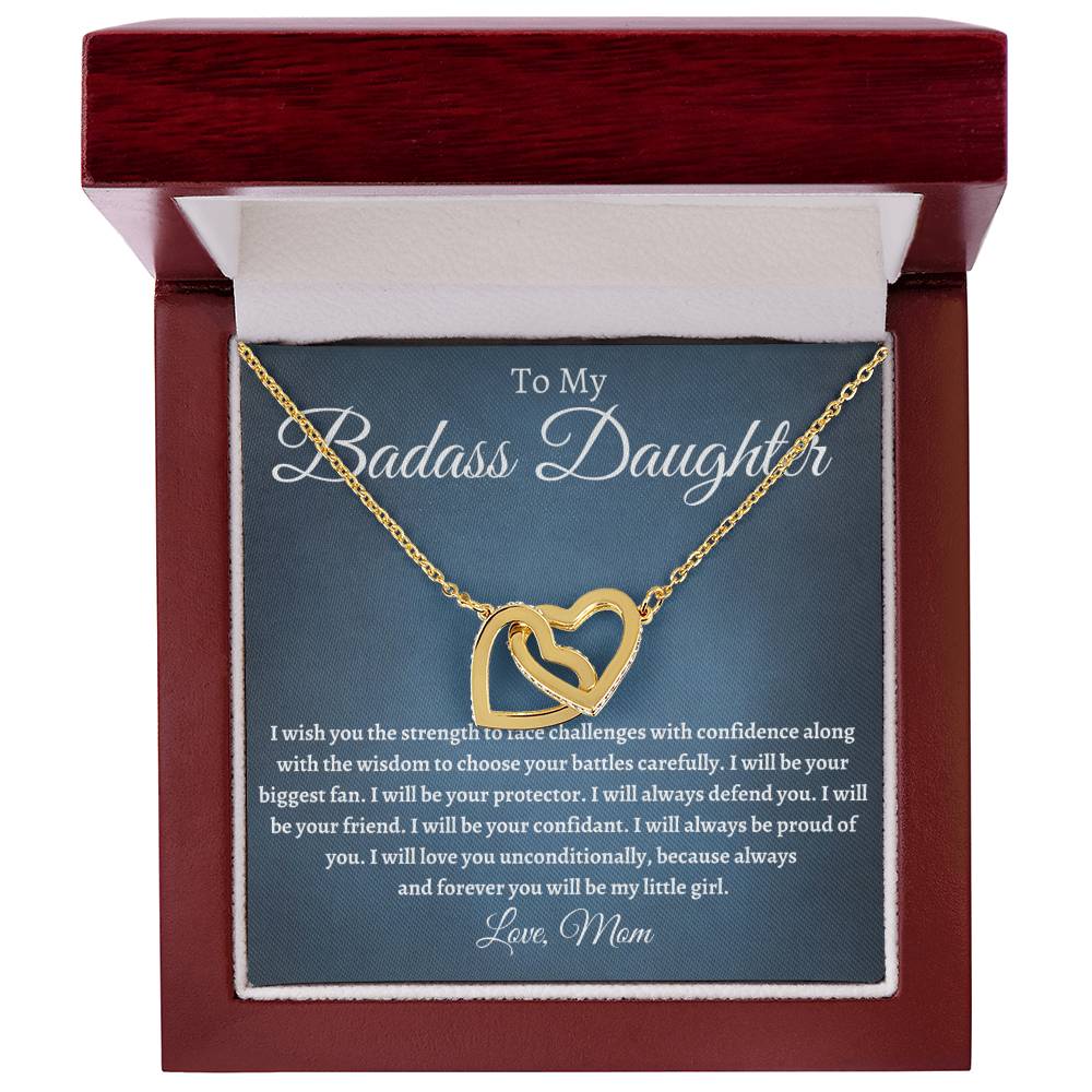 To My Badass Daughter - I Will Be Your Protector Interlocking Hearts Necklace