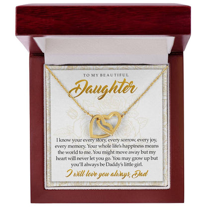 To My Beautiful Daughter You'Ll Always Be Daddy'S Little Girl Interlocking Hearts Necklace