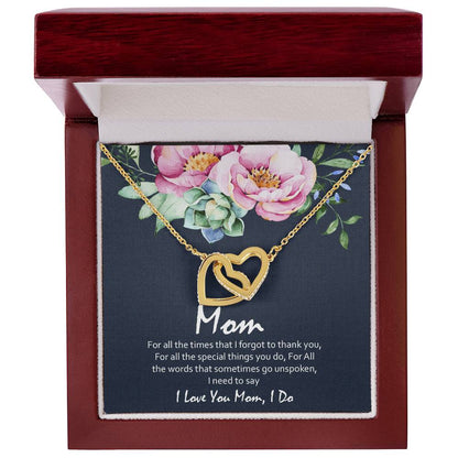 Love You Mom Blue With Hearts Interlocking Hearts Necklace