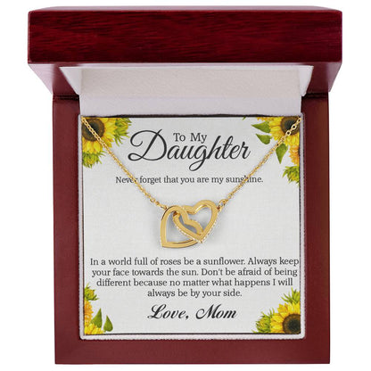 To My Daughter - Never Forget That You Are My Sunshine Interlocking Hearts Necklace