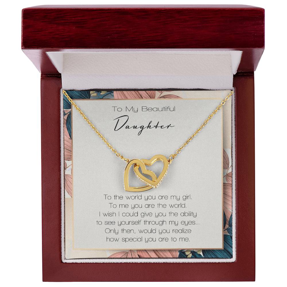 To My Beautiful Daughter To The World You Are My Girl Interlocking Hearts Necklace