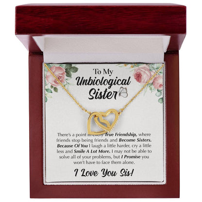 To My Unbiological Sister - Love You Sis Interlocking Hearts Necklace