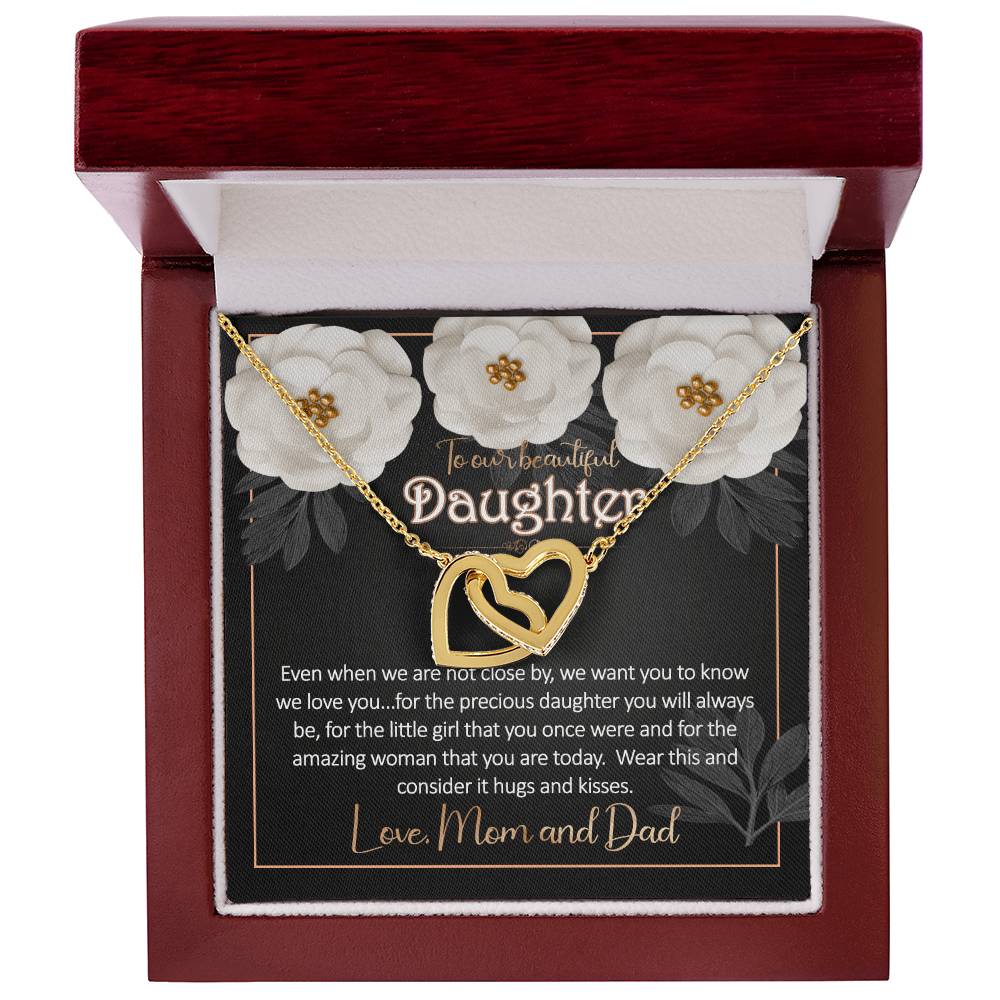 Daughter Away Necklace Gift From Mom And Dad Interlocking Hearts Necklace