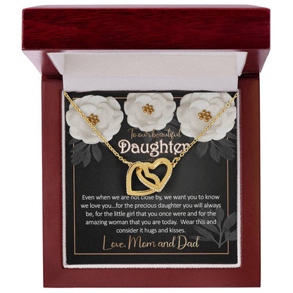 Daughter Away Necklace Gift From Mom And Dad Interlocking Hearts Necklace