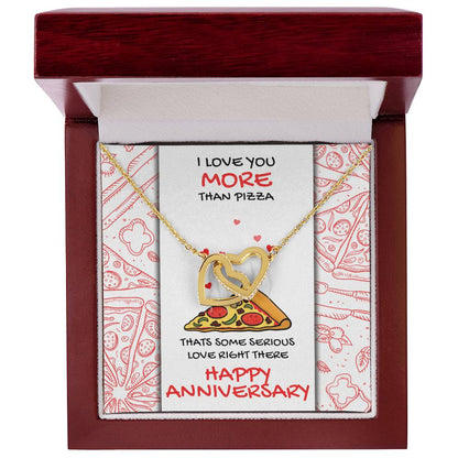 Love You More Than Pizza Anniversary Gift Card Necklace Interlocking Hearts Necklace