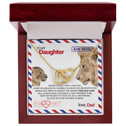 To My Daughter - This Old Lion Will Always Have Your Back Interlocking Hearts Necklace