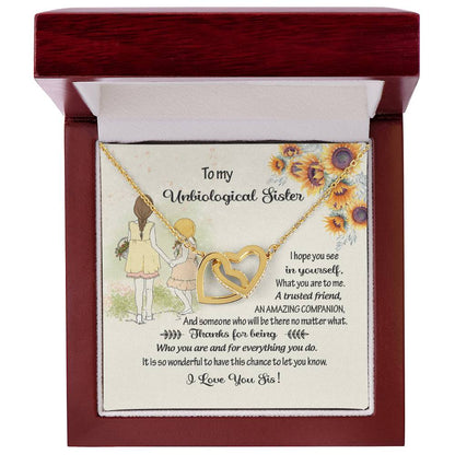 To My Unbiological Sister-A Trusted Friend-By Heart-Interlocking Heart Necklace Interlocking Hearts Necklace