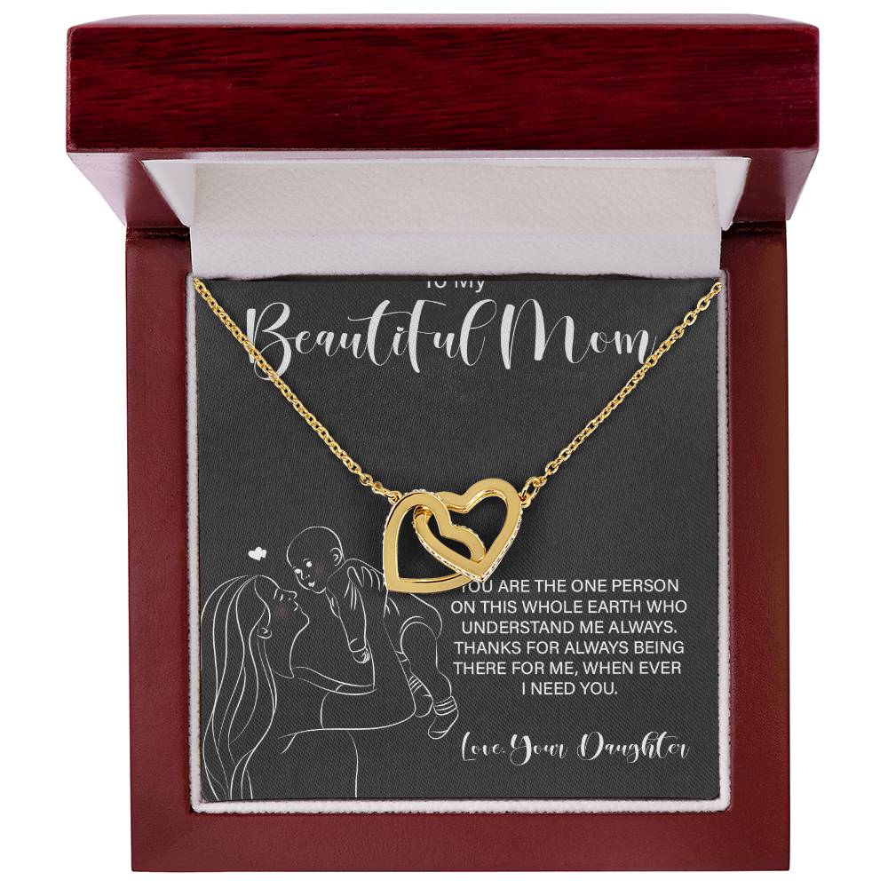 To My Wonderful Mom - Love From Daughter - Princess Love For Mom Interlocking Hearts Necklace