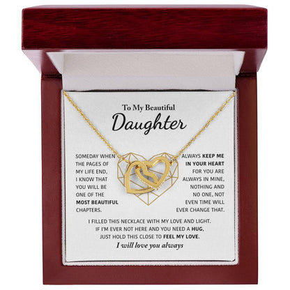 To My Beautiful Daughter - Keep Me In Your Heart - Interlocking Hearts Necklace