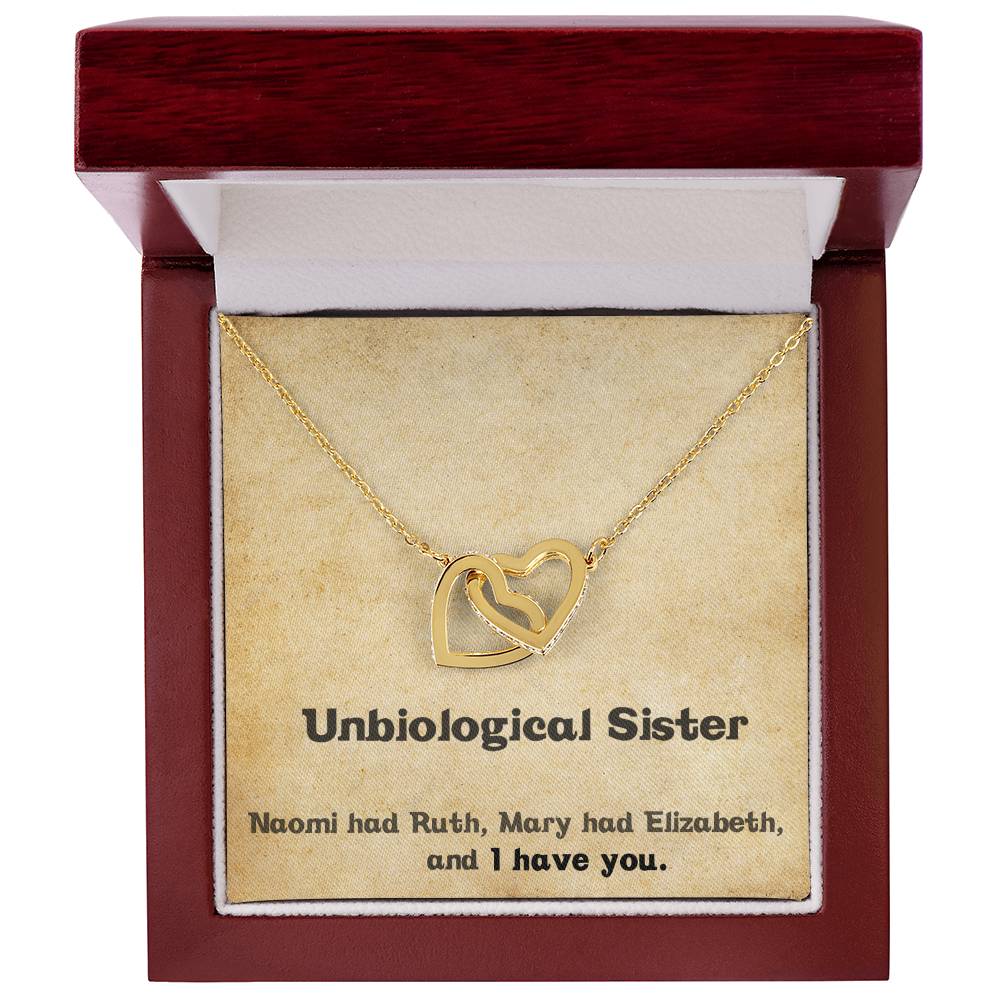 Unbiological Sister Necklace - Gift For Best Friend Interlocking Hearts Necklace
