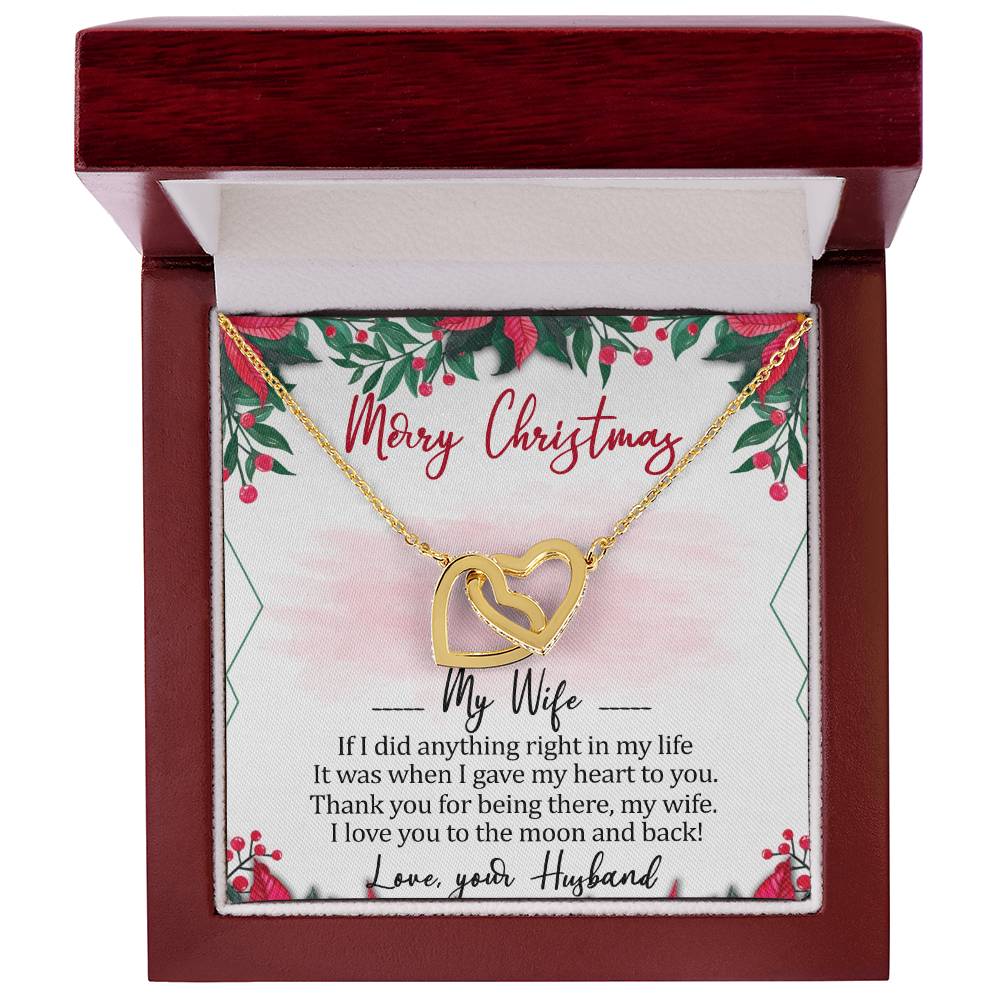 Merry Christmas My Wife Interlocking Hearts Necklace Message Card