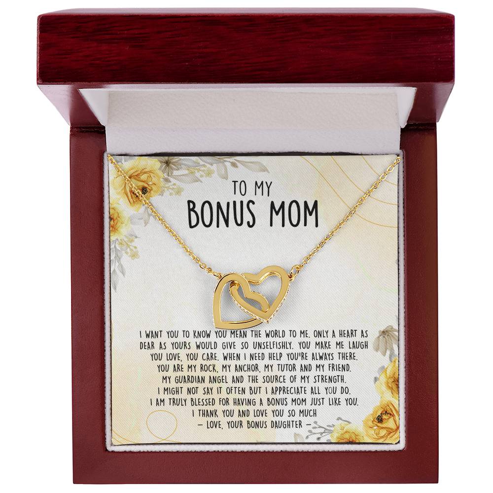 Premium To My Bonus Mom - Only A Heart As Dear As Yours Would Give So Unselfishly Interlocking Hearts Necklace