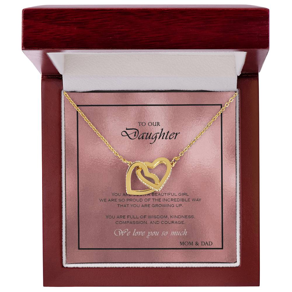 Interlocking Heart Necklace To Your Daughter – From Mom & Dad With Love – Jewelry Gift B1D3T2 Interlocking Hearts Necklace