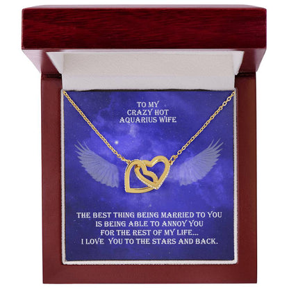Hot Aquarius Wife Interlocked Hearts Necklace With Personal Message Card And Jewelry Box. Interlocking Hearts Necklace