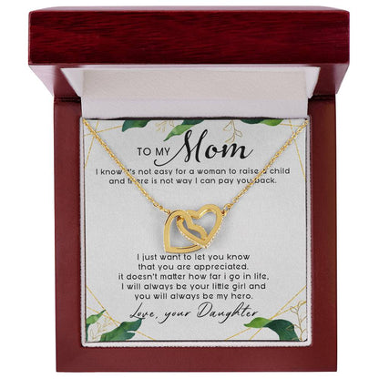 To My Mom Interlocking Hearts Necklace Message Card