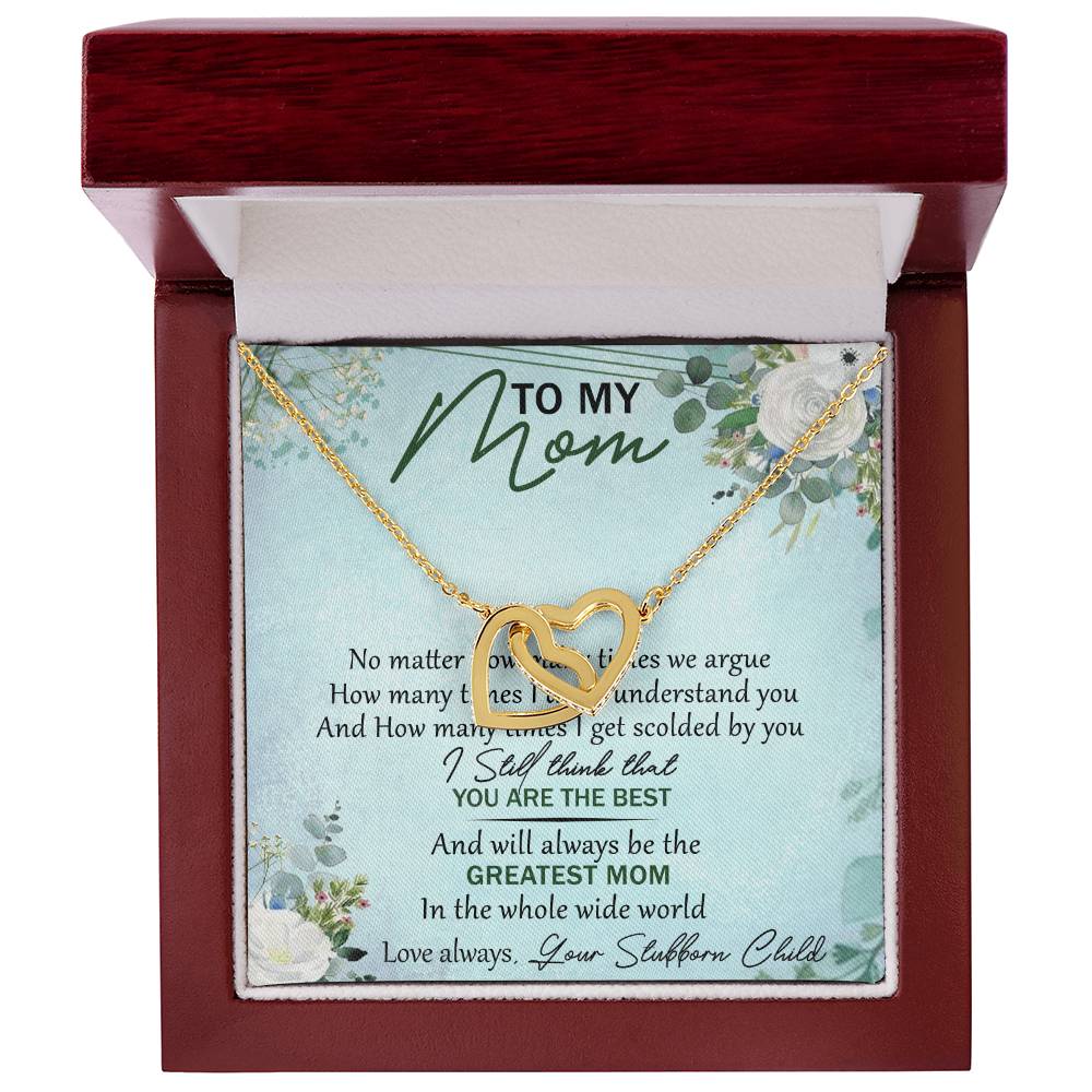 To My Mom Interlocking Hearts Necklace Message Card