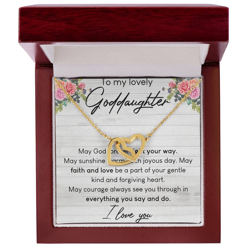 To My Lovely Goddaughter Interlocking Hearts Necklace Birthday Message Card