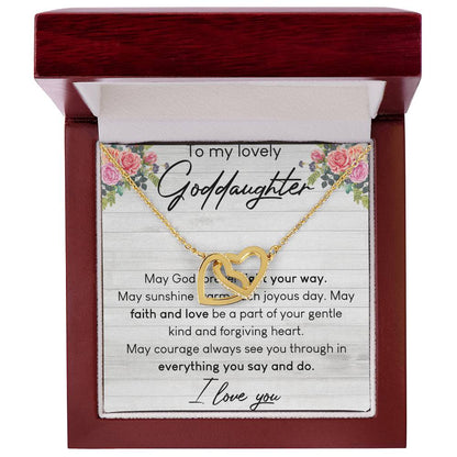 To My Lovely Goddaughter Interlocking Hearts Necklace Birthday Message Card