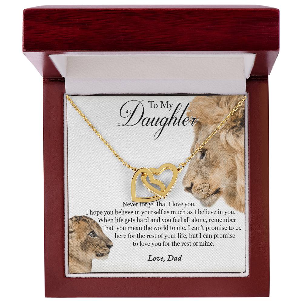 To My Daughter - This Old Lion Will Always Have Your Back Interlocking Hearts Necklace