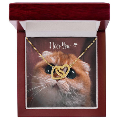 I Love You Cute Gift - Kitten Hearts Necklace Interlocking Hearts Necklace