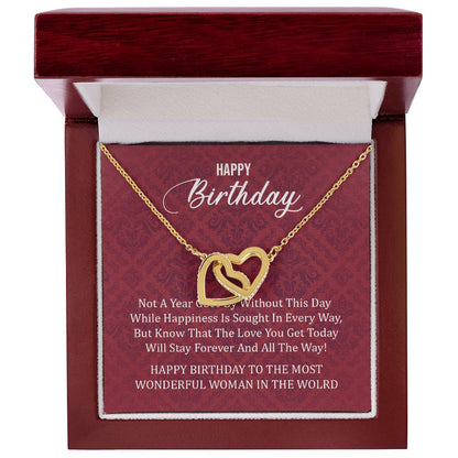 Happy Birthday To The Most Wonderful Woman In The World Interlocking Hearts Necklace