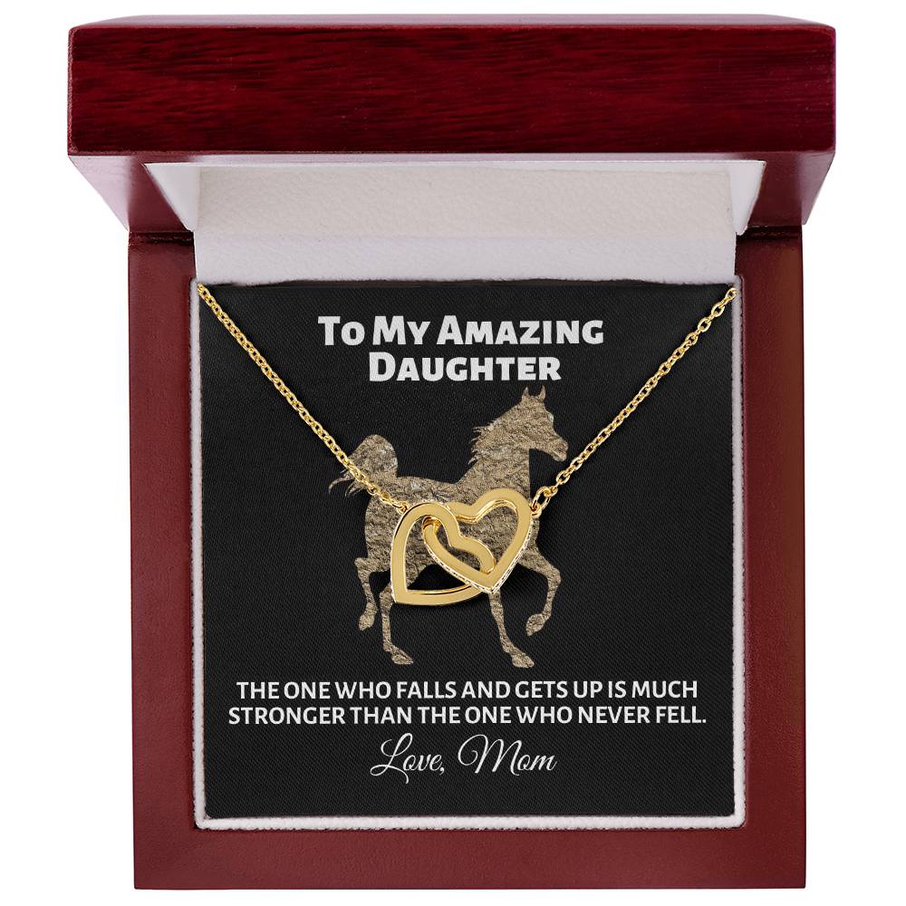 To My Amazing Daughter - The One Who Falls - Love Mom Interlocking Hearts Necklace