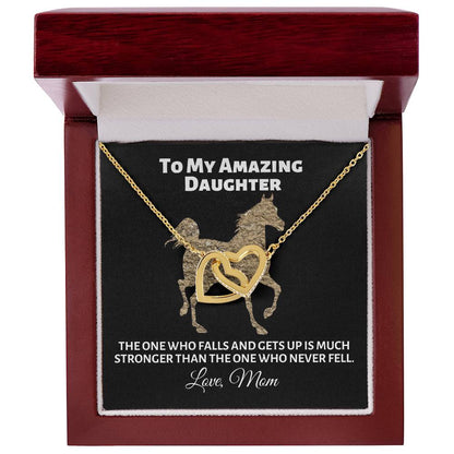 To My Amazing Daughter - The One Who Falls - Love Mom Interlocking Hearts Necklace