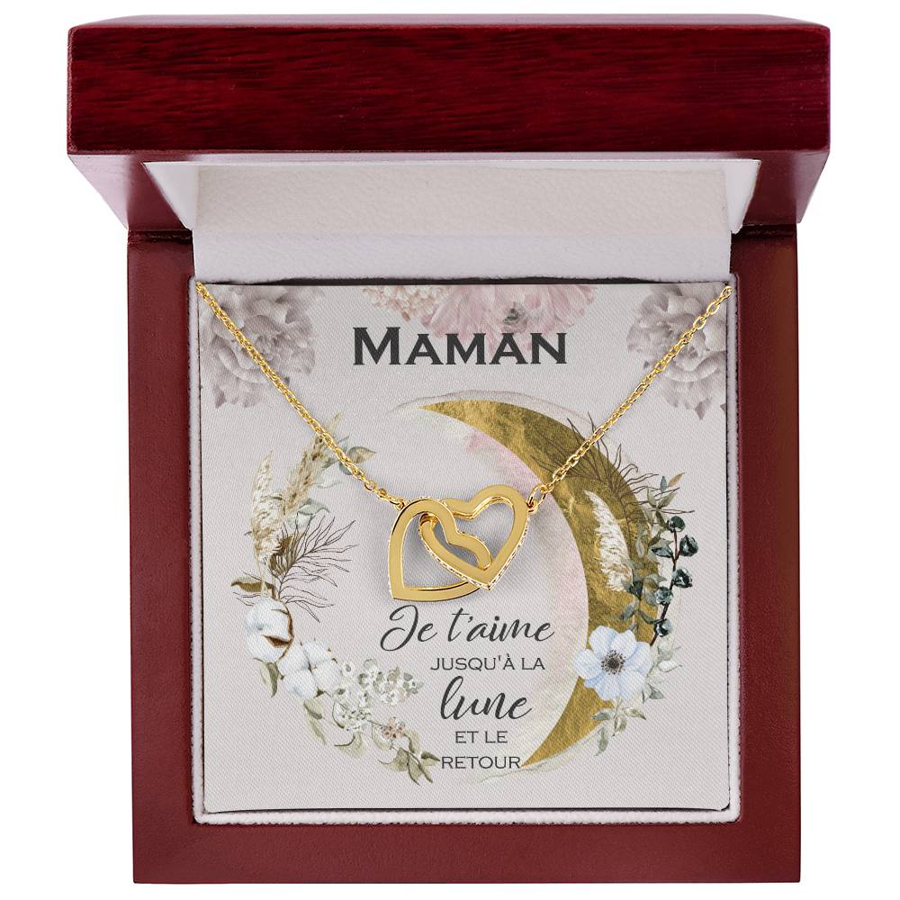 Cadeau Pour Maman Je T'Aime Jusqu'À La Lune Et Back Collier Pour Maman Cadeau De La Fille À La Mère Cadeau De Fête Des Mères Bijoux Pour Femmes Gift For Mom French Interlocking Hearts Necklace