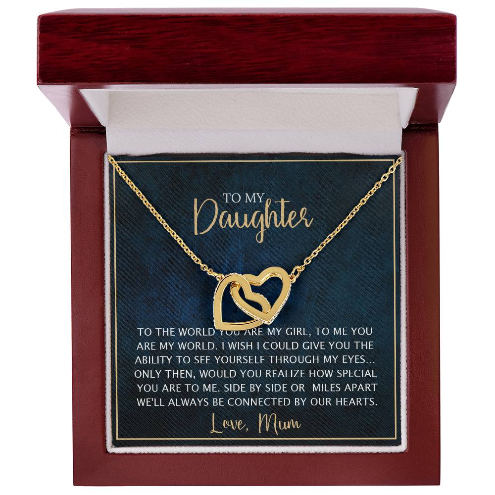 To My Daughter - Unique Heart Bonding Necklace Gift Set Interlocking Hearts Necklace