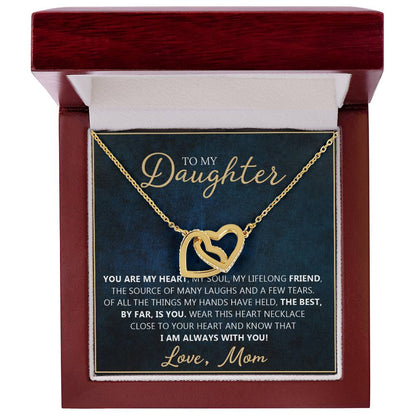 To My Daughter - You Are My Heart - Unique Heart Bonding Necklace Gift Set Interlocking Hearts Necklace