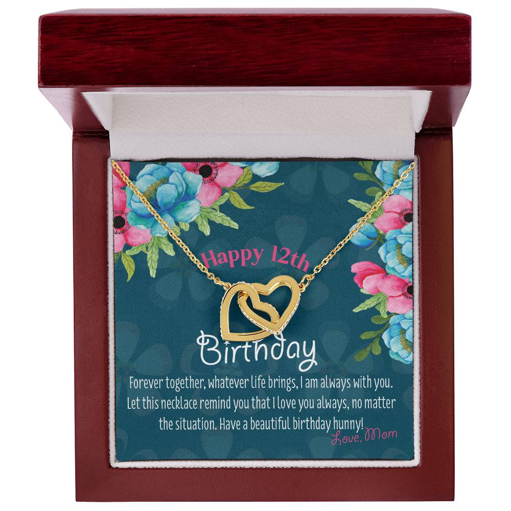 12Th Birthday Gift To Daughter From Mom Heart Birthday Necklace Daughter Turning 12 Gift From Mother Interlocking Hearts Necklace