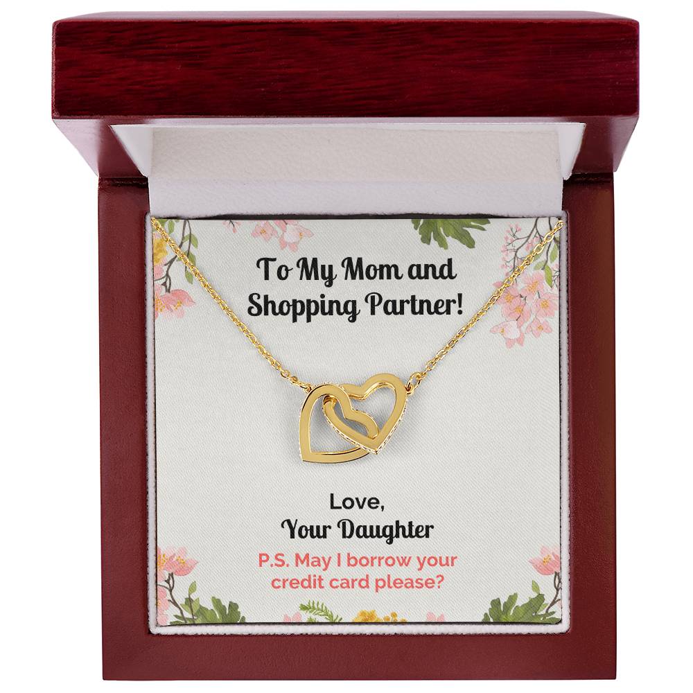 Funny Daughter'S Message Card With Necklace For Mom Interlocking Hearts Necklace
