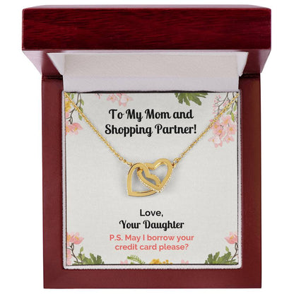 Funny Daughter'S Message Card With Necklace For Mom Interlocking Hearts Necklace